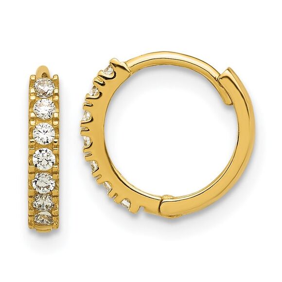 Kazi Luxury 14k Yellow Gold Madi K Polished CZ 2mm Hinged Huggie Hoop Earrings